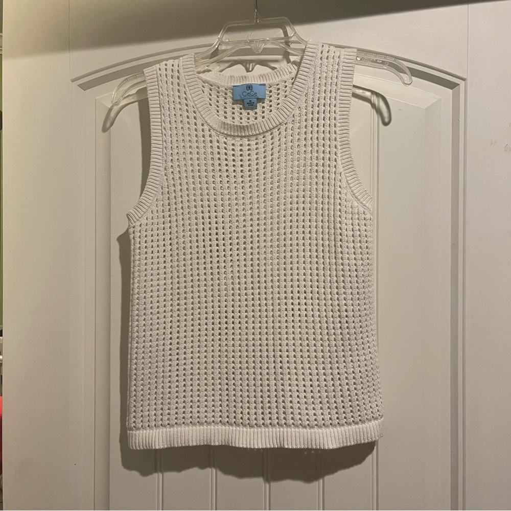 Cece ivory knit sleeveless sweater top, lightweight sheer women’s medium